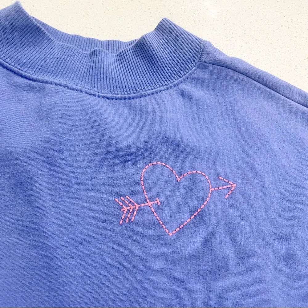Old Navy Periwinkle Embroidered Heart Cozy Sweatshirt